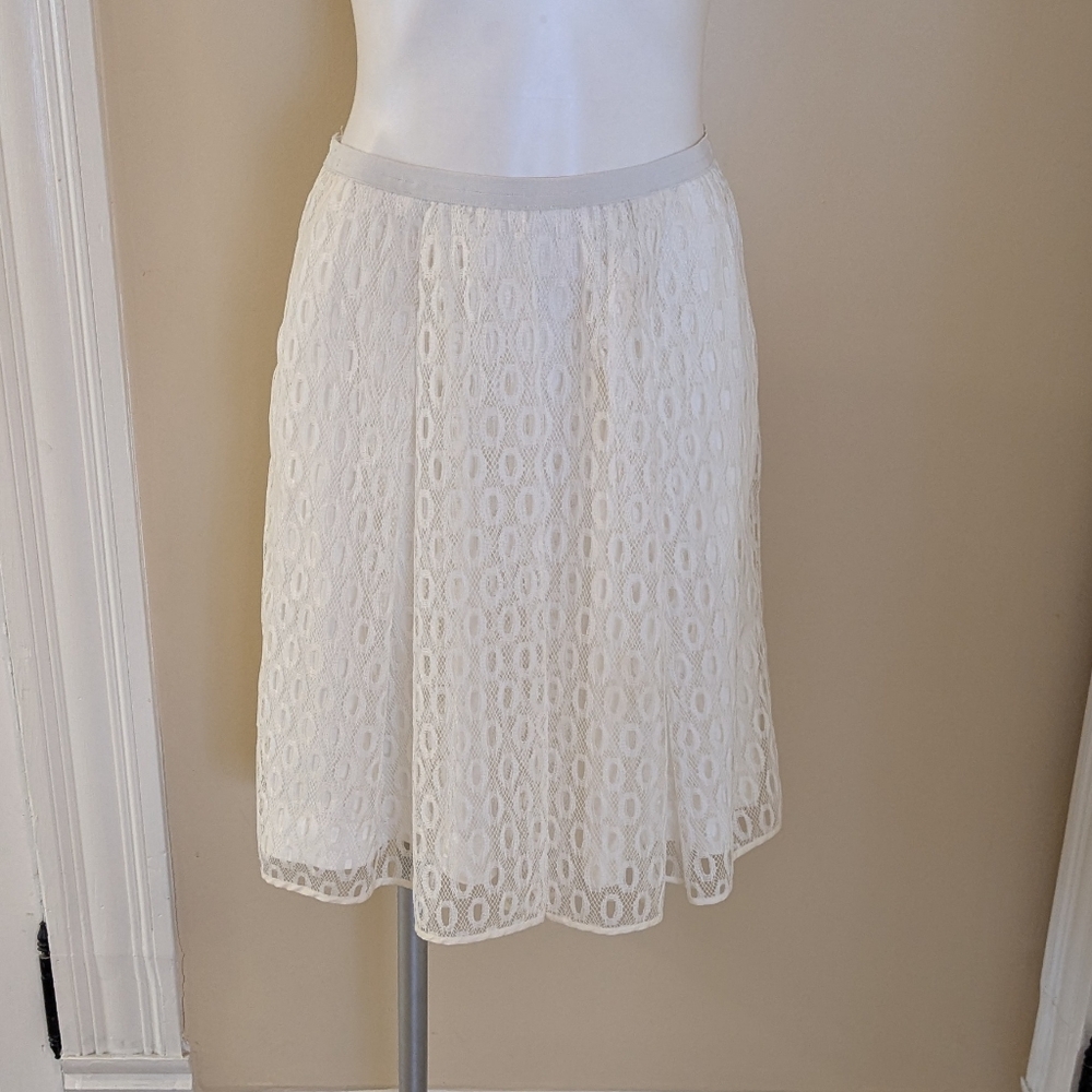 Anthropologie White Lace A-Line Skirt